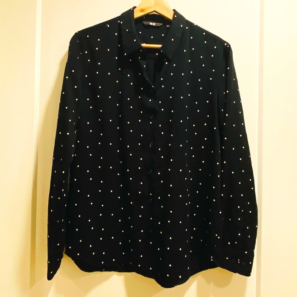 Chic Black Polka Dot Button-Down Shirt - Like New!